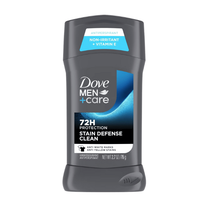 Dove Men Plus Care Stain Defense Antiperspirant Deodorant Stick Clean, 2.7 Oz
