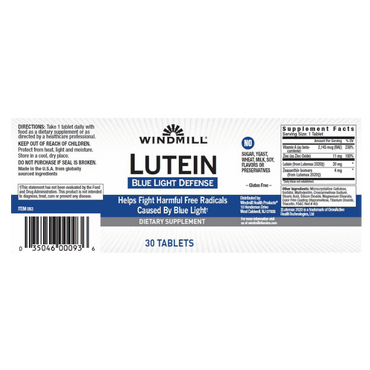 Windmill Lutein Blue Light Defense Tablets for Eye Health, 30 Ea