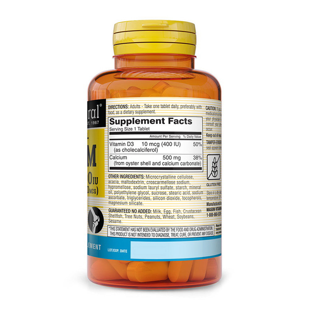 Mason Natural Calcium 500 Mg with Vitamin D3 Tablets for Bone Health, 60 Ea