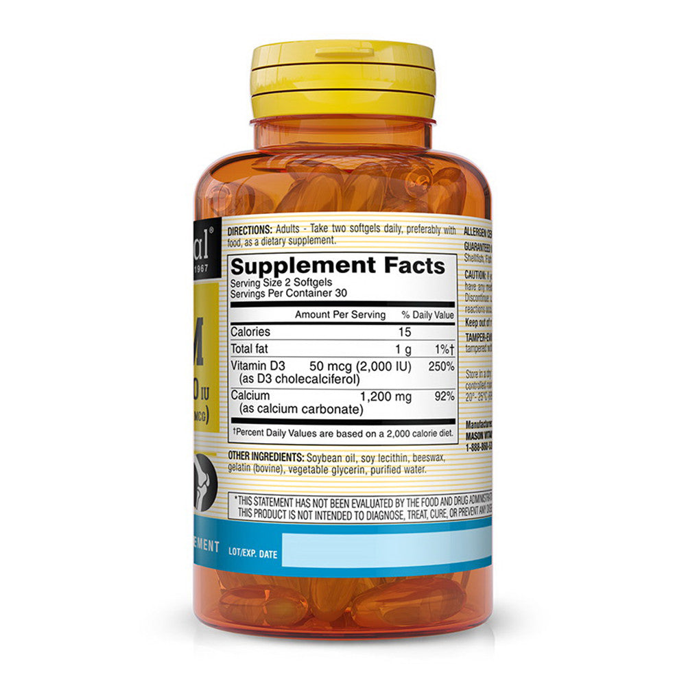 Mason Natural Calcium 1200 mg with Vitamin D 3 50 mcg Softgels for Bone Health, 60 Ea