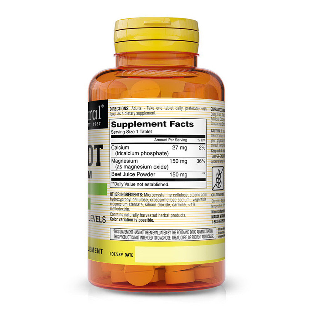 Mason Natural Beet Root With Magnesium for Healthy Blood Pressure Levels, 100 Ea