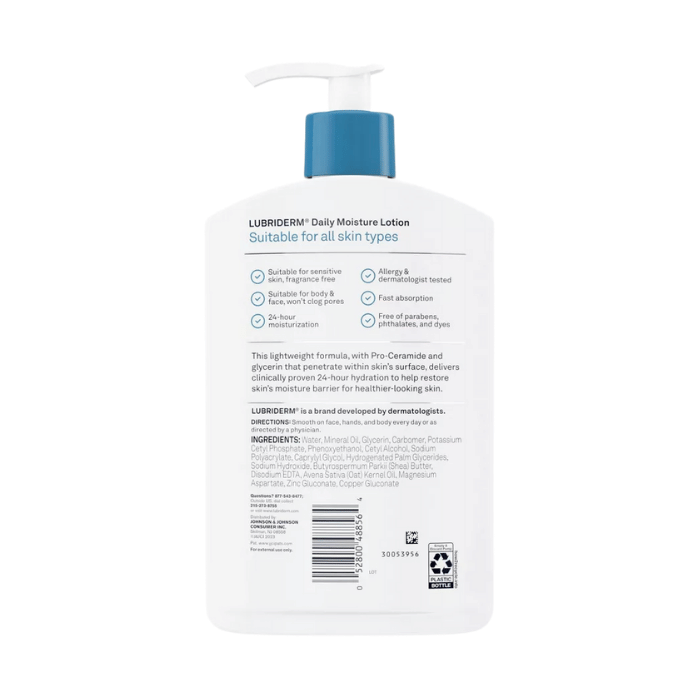 Lubriderm Daily Moisture Lotion For Normal To Dry Skin, Fragrance Free - 16 Oz