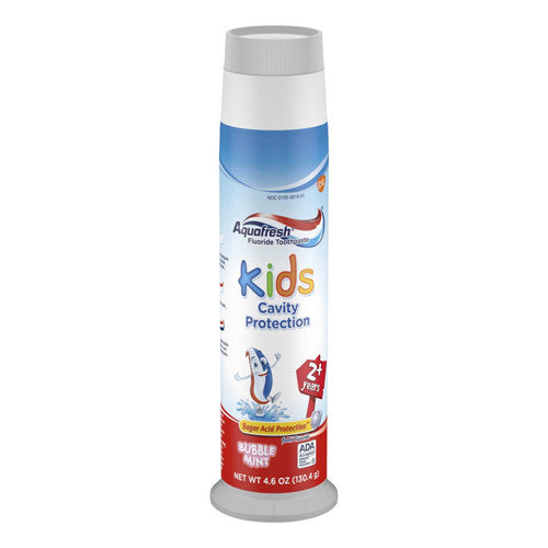 Aquafresh Fluoride Toothpaste Cavity protection for Kids with Pump, Bubble Mint, 4.6 Oz