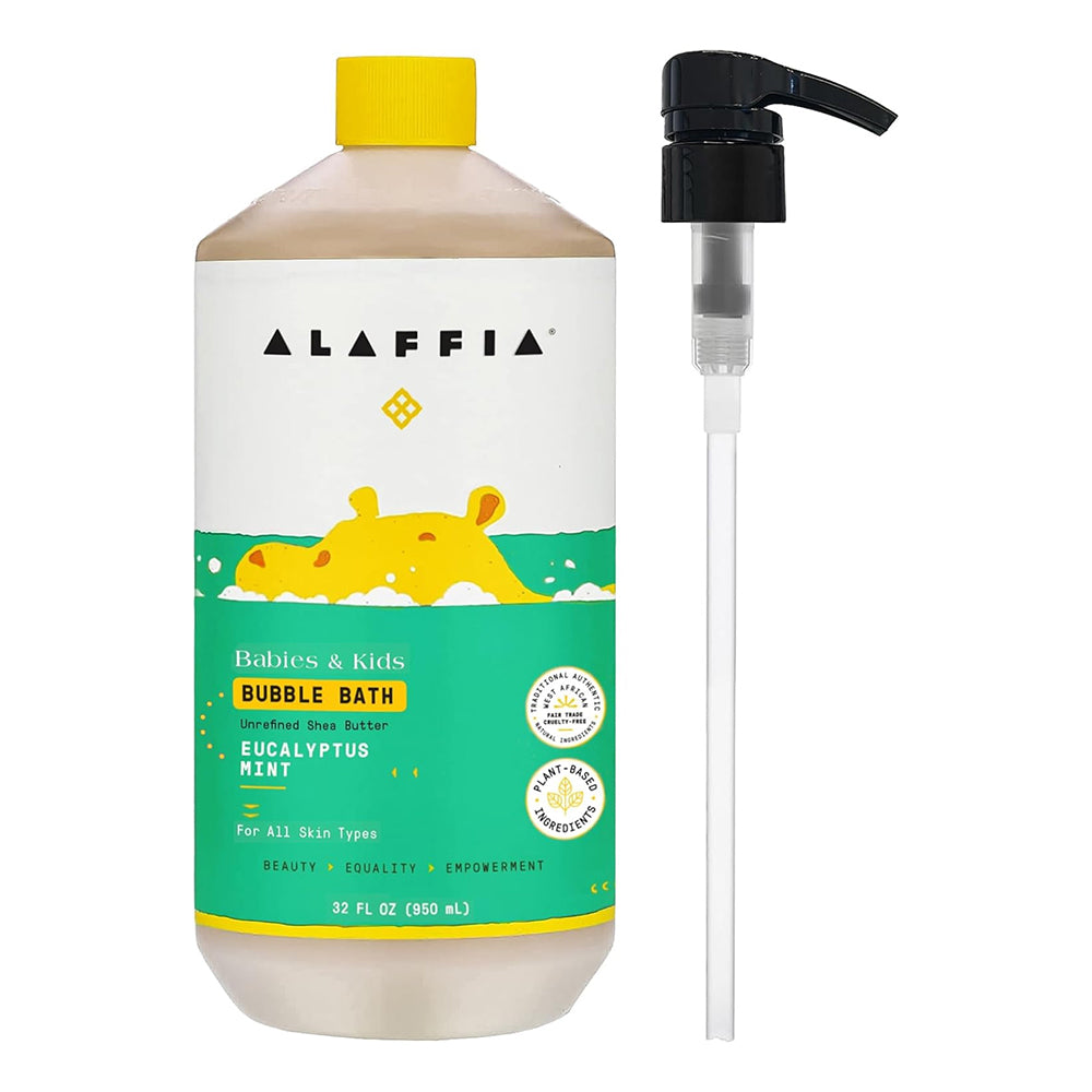 Alaffia Babies and Kids Bubble Bath Eucalyptus Mint Pump Cleanser with Raw Shea Butter for All Skin Type 32Oz (950ml)