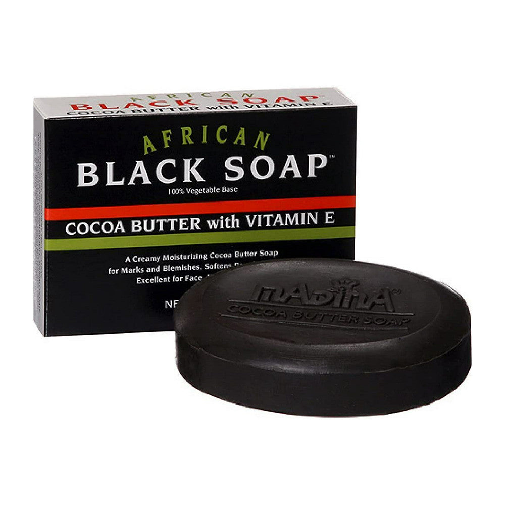 Madina African Black Body Soap, Cocoa Butter with Vitamin E, 3.5 Oz