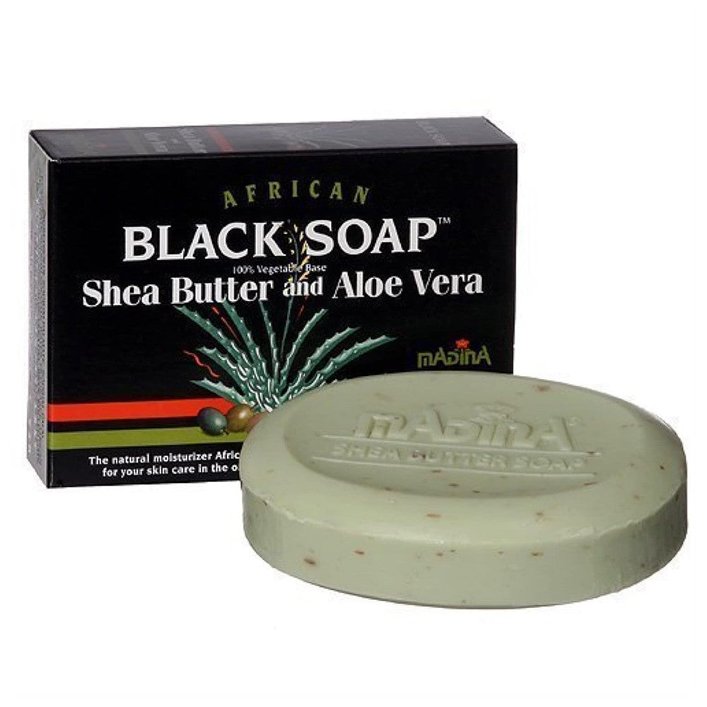 Madina African Black Soap Bar Shea Butter And Aloe Vera, 3.5 Oz