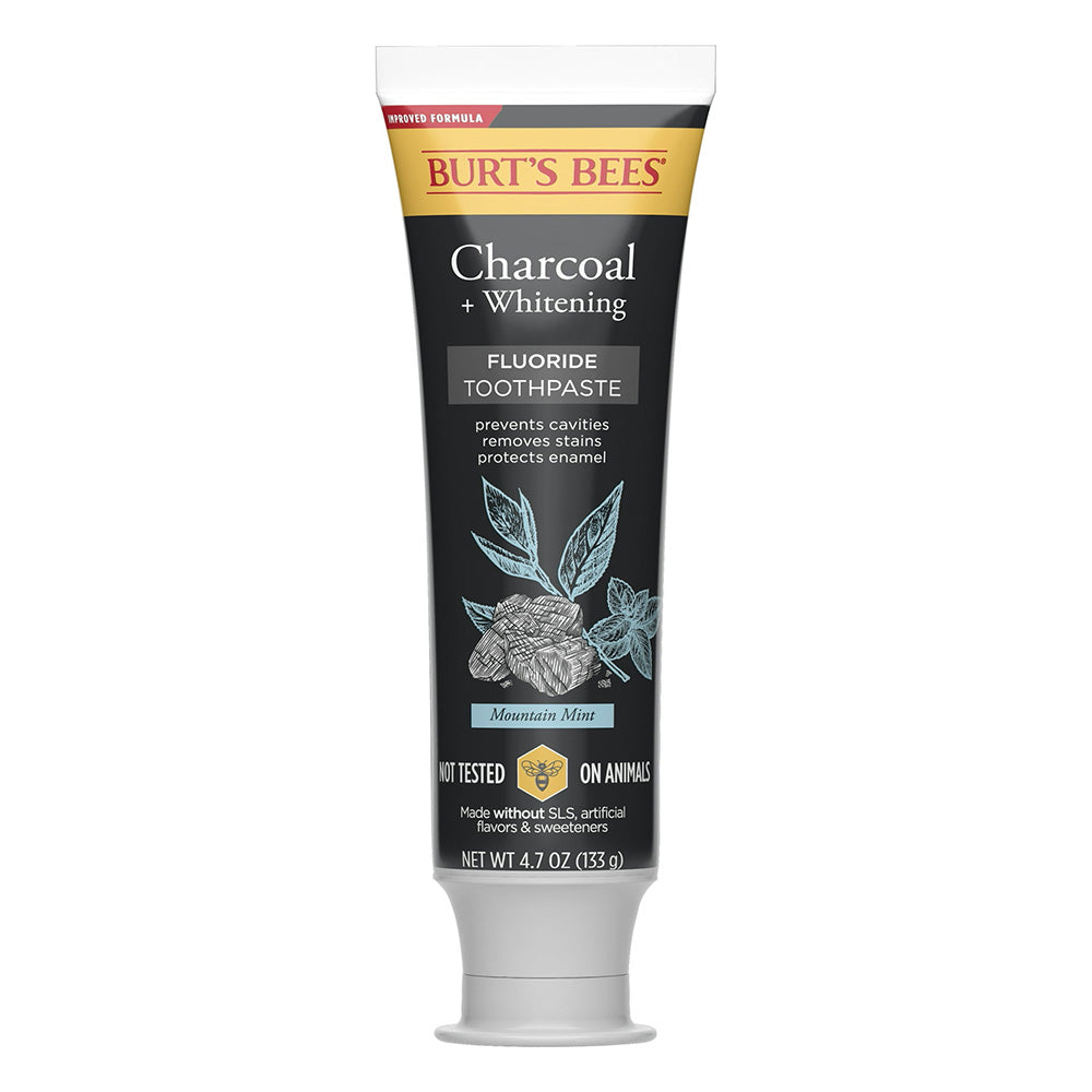 Burts Bees Fluoride Toothpaste Charcoal Whitening Natural Flavor Mountain Mint Prevent Cavities 4.7Oz (133g)