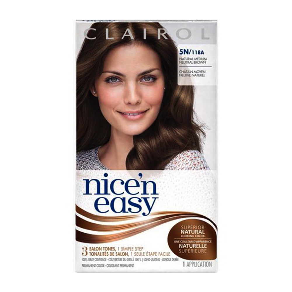 Clairol Nice N Easy Natural Medium Neutral Brown #118A Permanent Hair Color, Kit