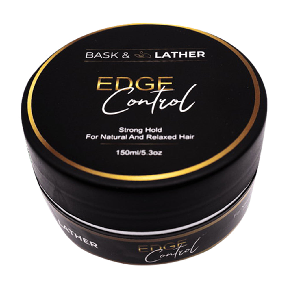 Bask and Lather Strong Hold Edge Control Gel with Castor Oil Supports Hair Growth for All Hair Types 5.3Oz (150ml)