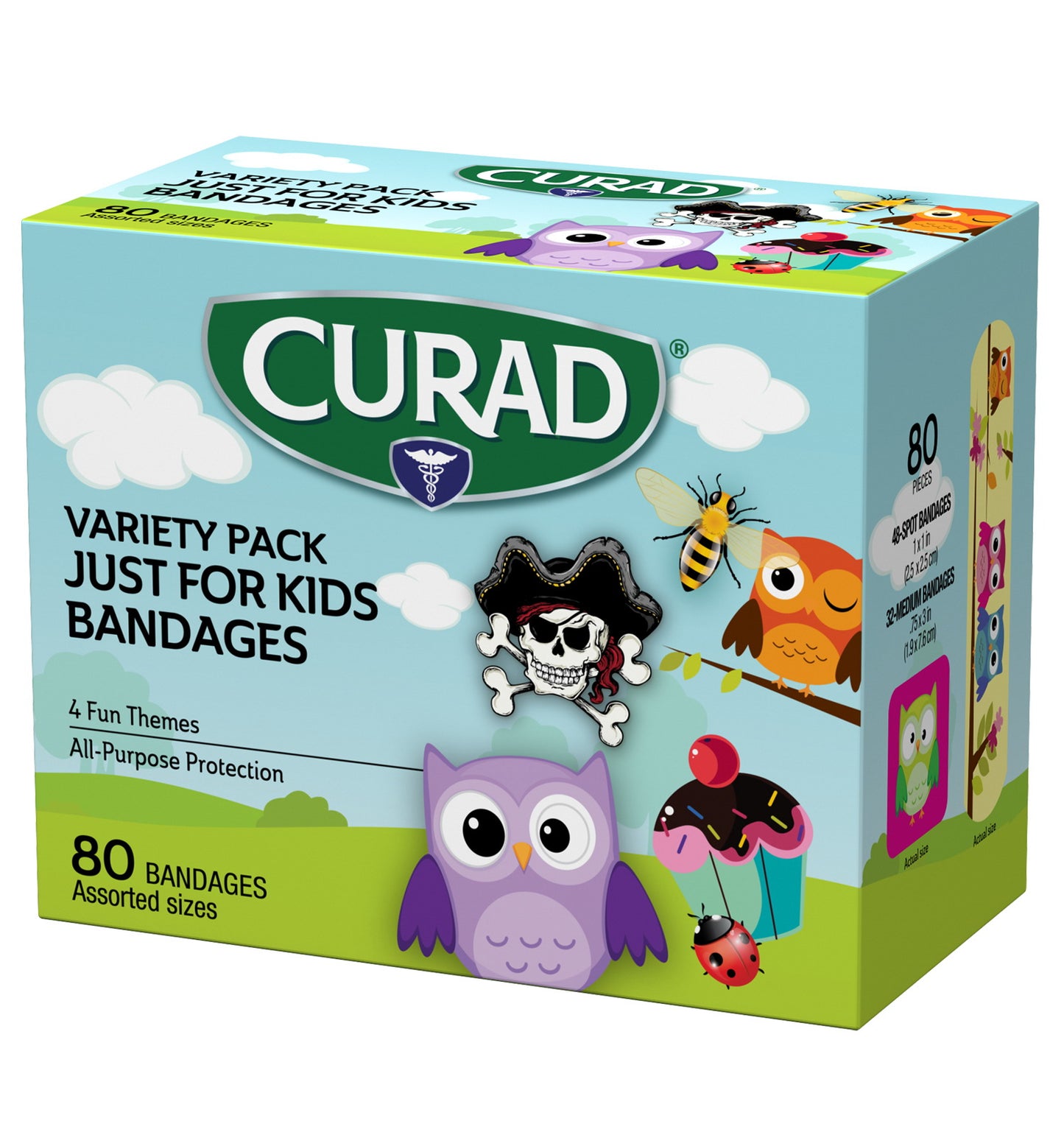 Curad Just for Kids Variety Pack Bandages Assorted Sizes for Minor Cuts and Scrapes 80Ea