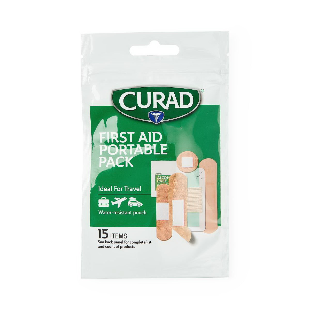 Curad First Aid Portable Pack for On the Go Cleansing Covering and Protecting Minor Cuts and Scrapes 15Ea