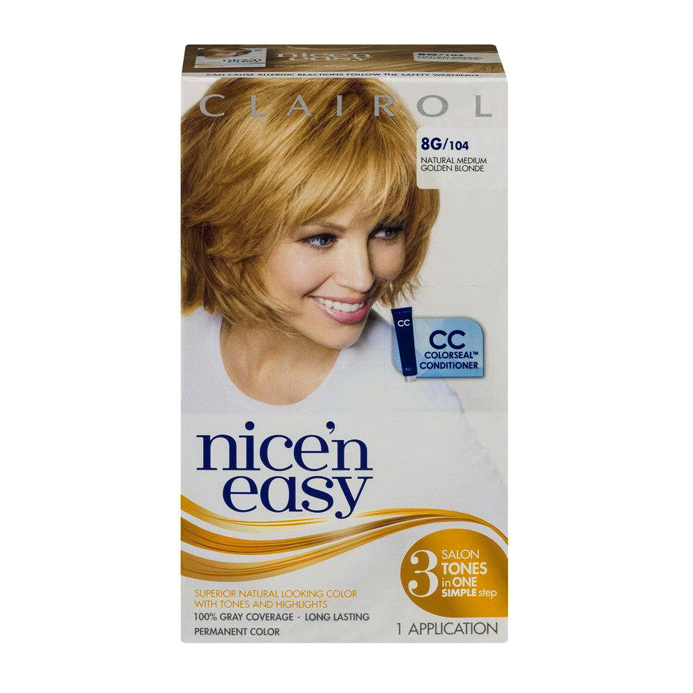 Clairol Nice N Easy Natural Medium Golden Blonde #104 Permanent Hair Color, Kit