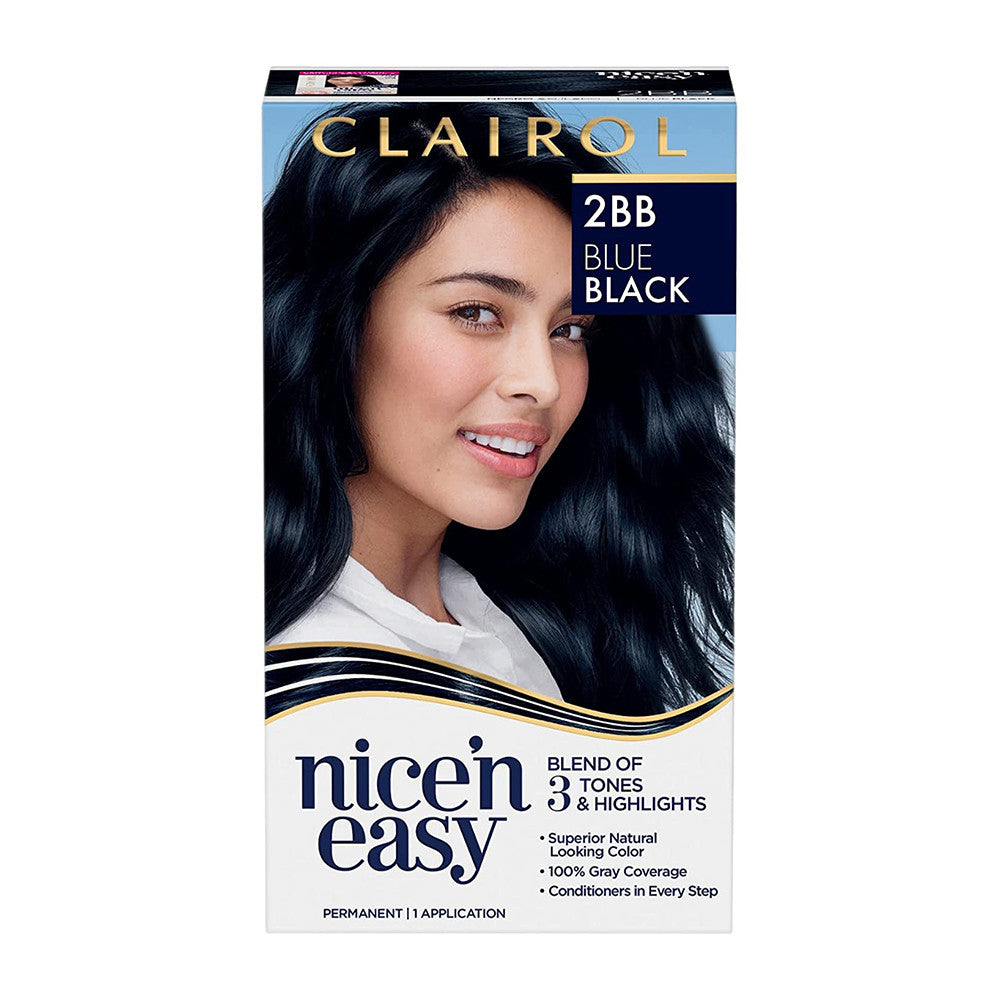 Clairol Nice N Easy 2BB Blue Black Hair Color Permanent Hair Color, Natural Blue Black #124 - Kit