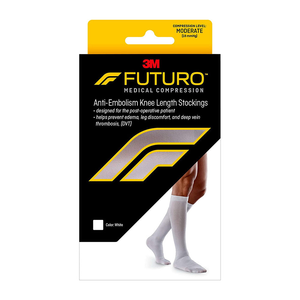 Futuro Anti-Embolism Knee Length Stockings, Moderate Compression, Closed Toe, X-Large Regular, White