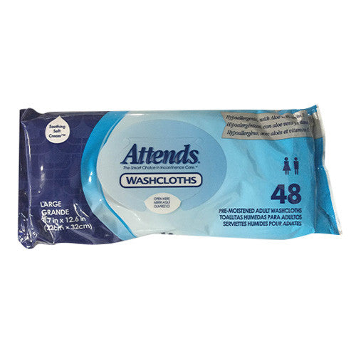 Attends Adult Wet Washcloths With Pop-Up Lid, Size: 8.7 X 12.6 Inches Wipe - 48 ea