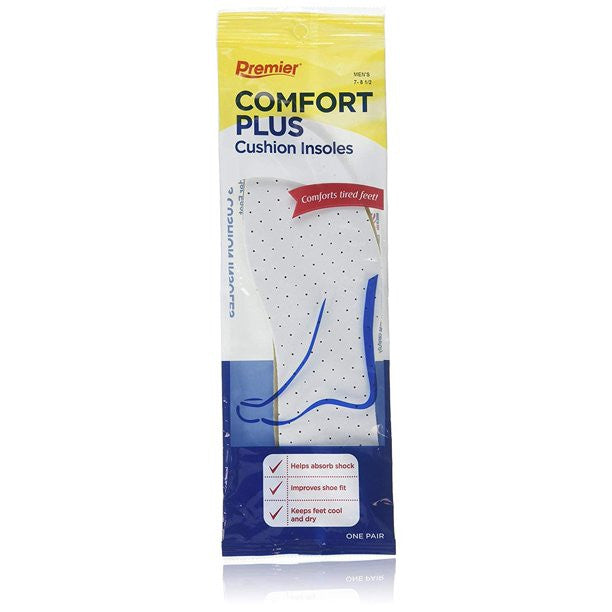 Premium Comfort Plus Cushion Insoles For Men, Size: 7 - 8.5, 1 Pair