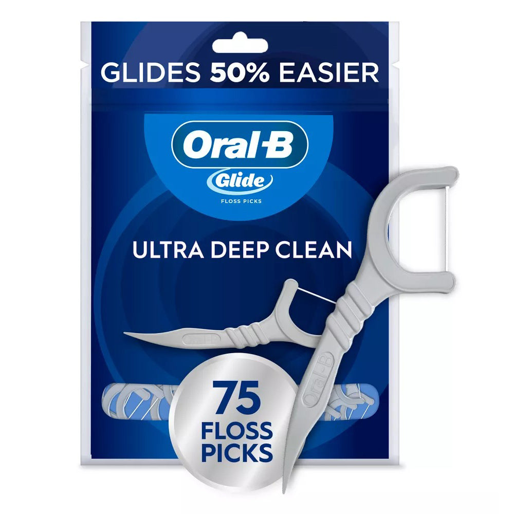 Oral B Glide Ultra Deep Clean Dental Floss Picks with Cool Mint Flavor 75Ea