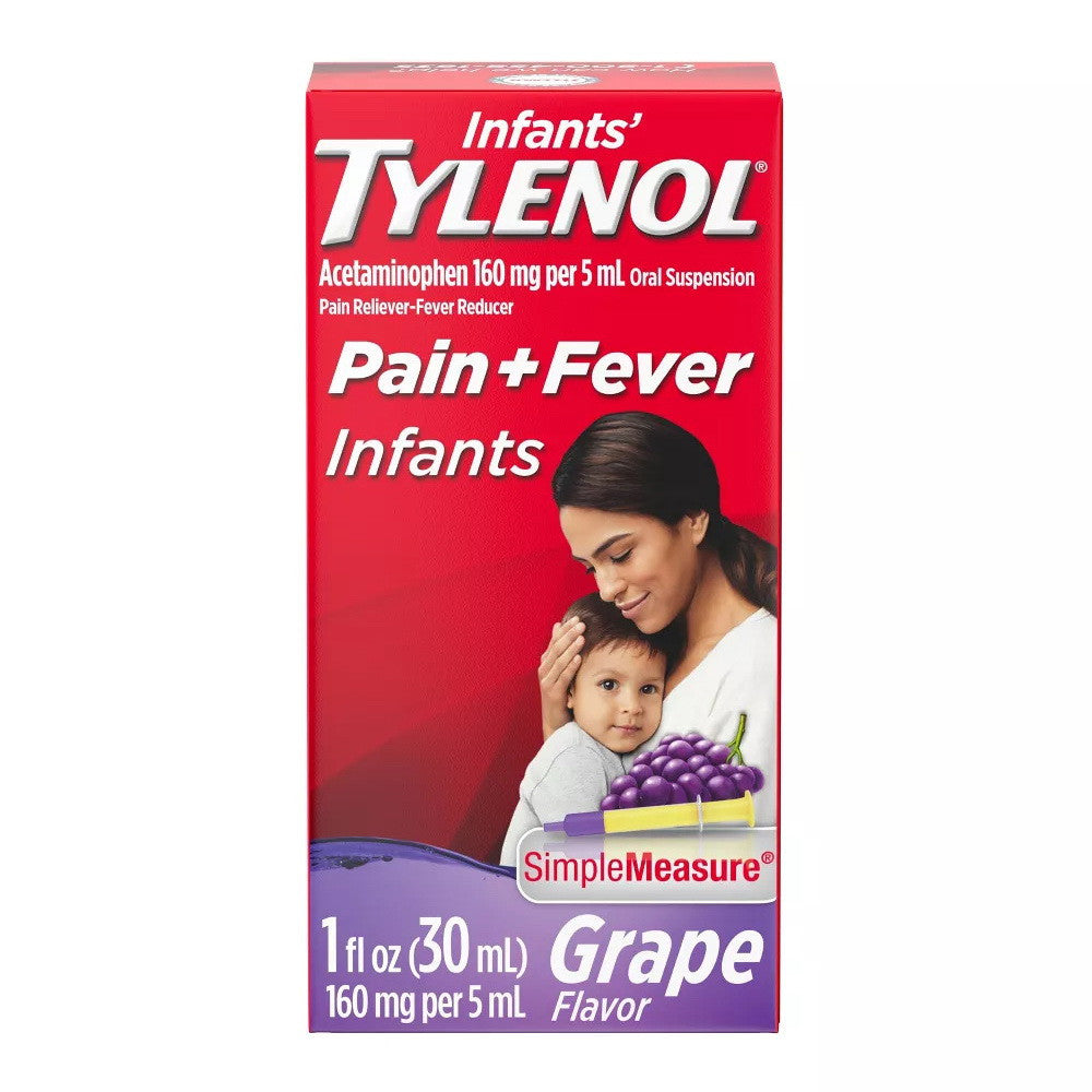Infants Tylenol Oral Suspension, Fever Reducer and Pain Reliever, Grape Flavor, 1 oz
