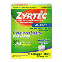 Zyrtec Allergy Chewables Dye Free 10 Mg Chewable Tablets, 24 Ea
