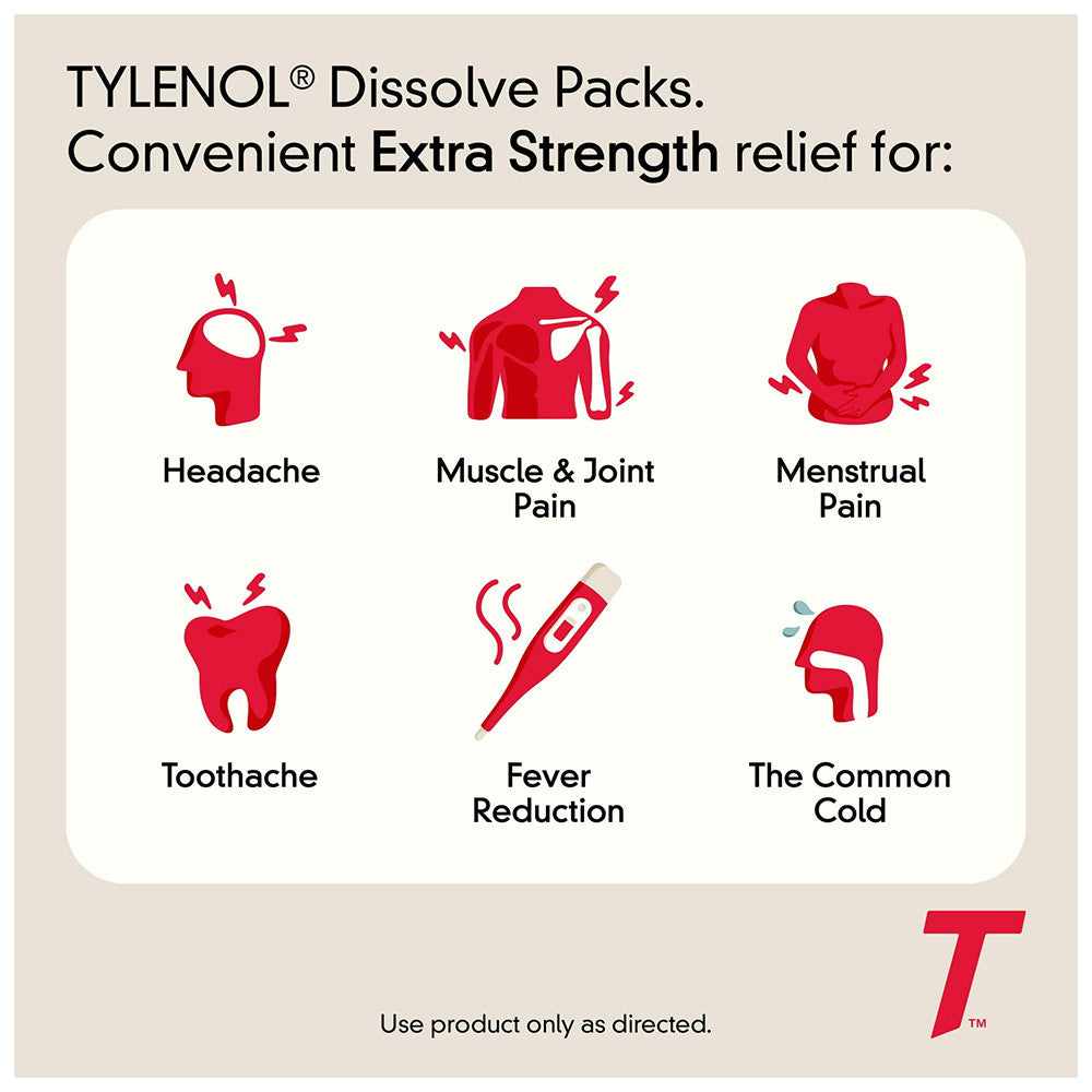 Tylenol Extra Strength Pain Reliever Caplets with Acetaminophen, Berry Flavor, 12 Ea