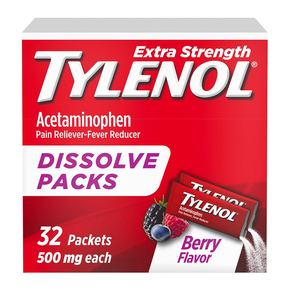 Tylenol Extra Strength with Acetaminophen Pain Reliever Caplets, Berry Flavor, 32 Ea