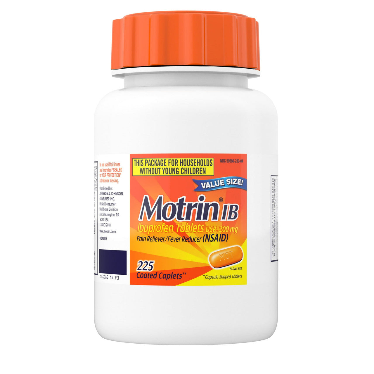 Motrin IB Ibuprofen Pain and Fever Reliever, Coated Caplets, 225 Ea
