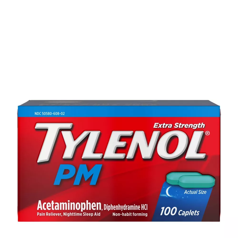 Tylenol Pm Extra Strength Pain Reliever And Nighttime Sleep Aid Caplets, 100 Ea