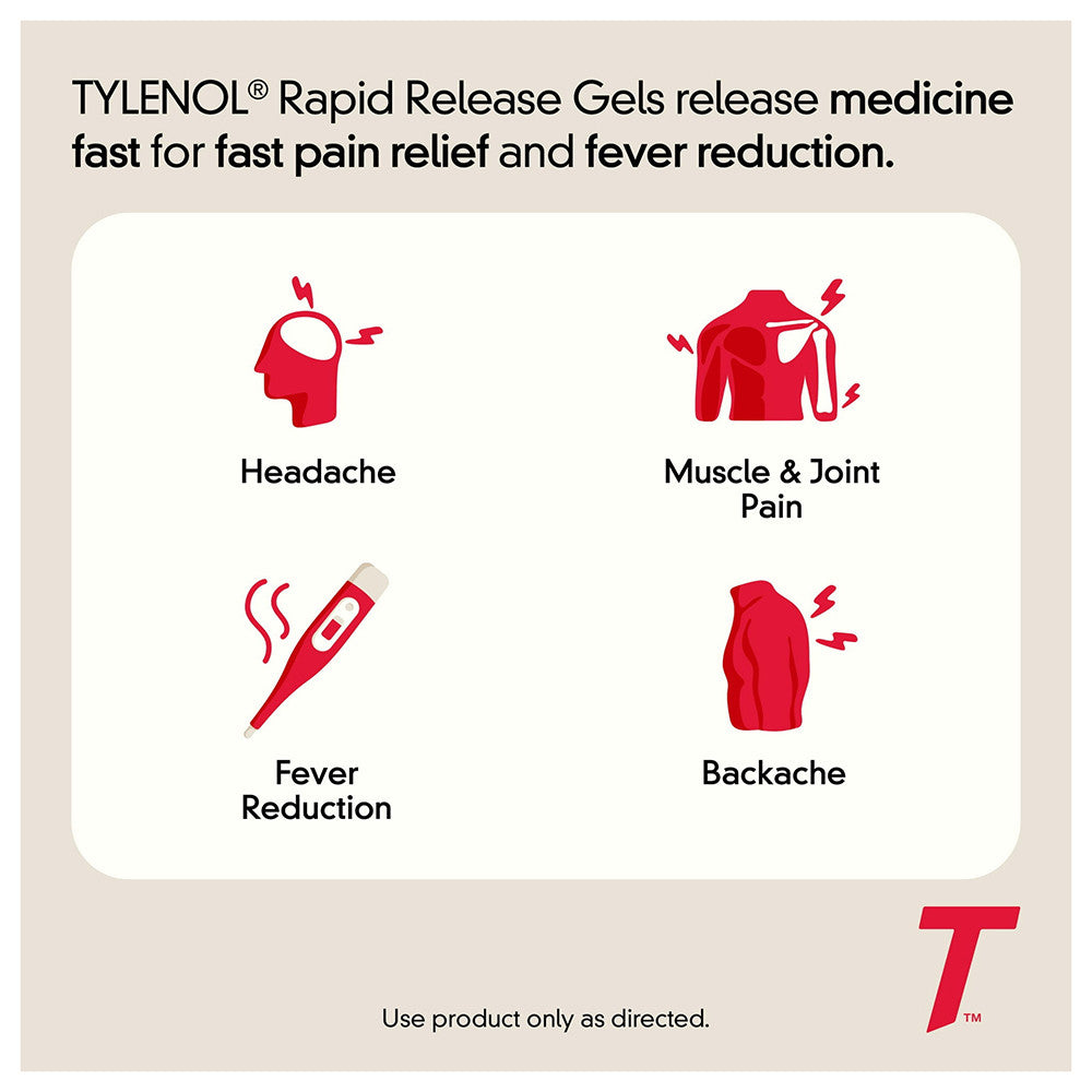 Tylenol Extra Strength Acetaminophen Rapid Release Gels, 100 Ea