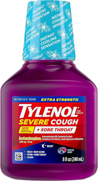 Tylenol Extra Strength Severe Cough and Sore Throat Nighttime Liquid,  8 Oz