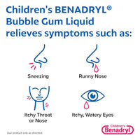 Benadryl Childrens Dye-Free Allergy Liquid, Bubble Gum, 8 Oz