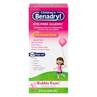 Benadryl Childrens Dye-Free Allergy Liquid, Bubble Gum, 8 Oz
