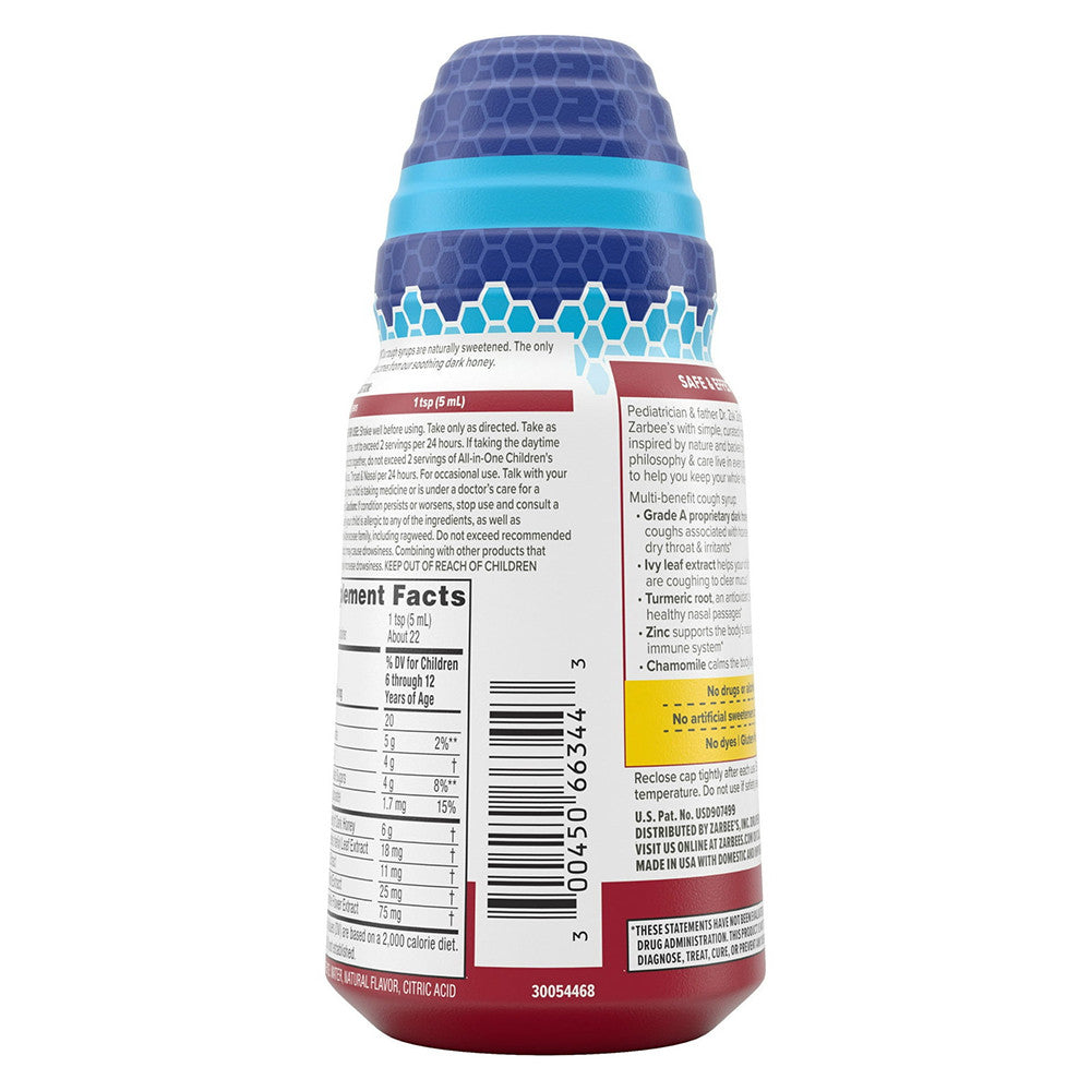 Zarbees All In One Childrens Nighttime Cough Syrup Mucus Throat and Nasal, Natural Grape Flavor, 4 Oz