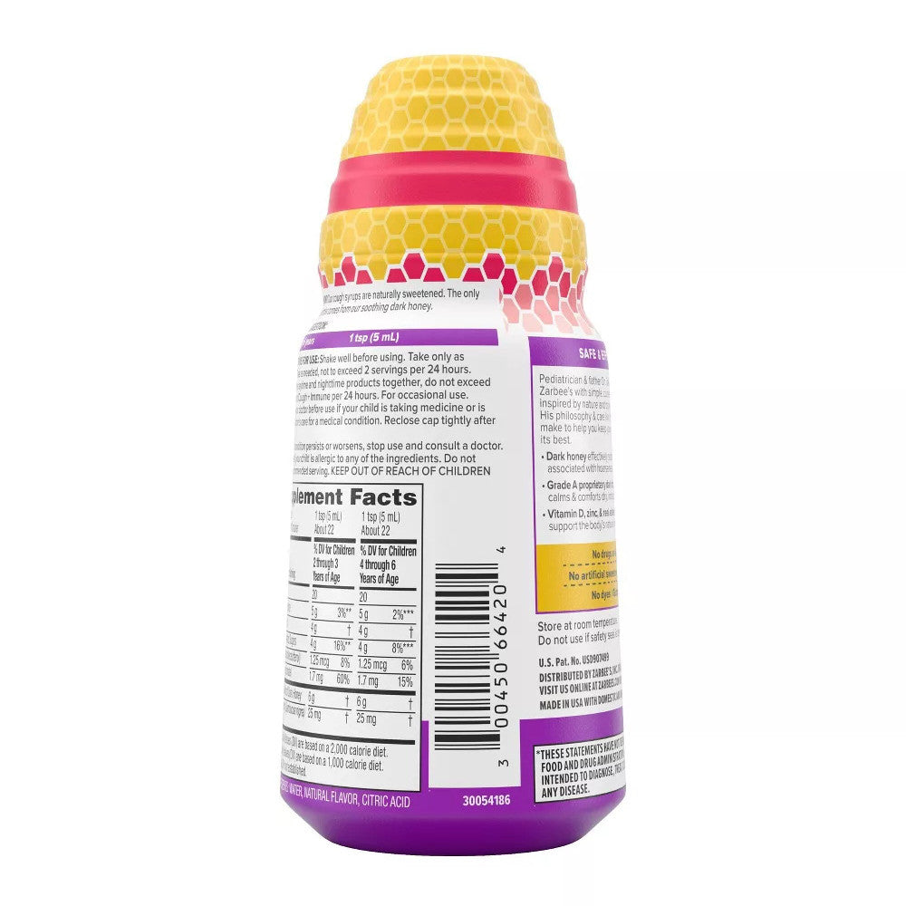 Zarbees Childrens Cough And Immune Daytime Syrup, Honey, Vitamin D  Zinc Mix Berry, 118 Ml