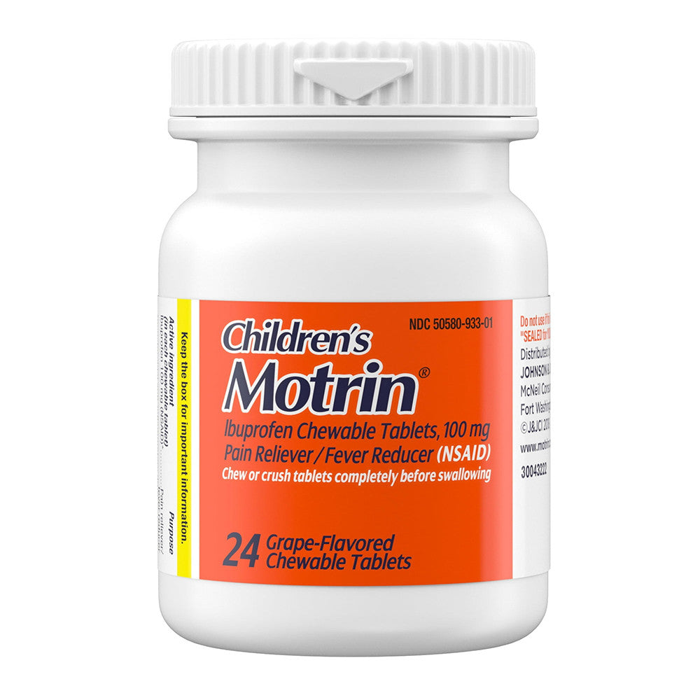 Childrens Motrin Ibuprofen Chewable 100 Mg Tablets, Grape Flavor, 24 Ea