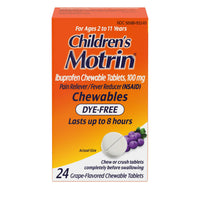 Childrens Motrin Dye Free Pain Reliever And Fever Reducer ChewableTablets, Grape Flavor, 24 Ea