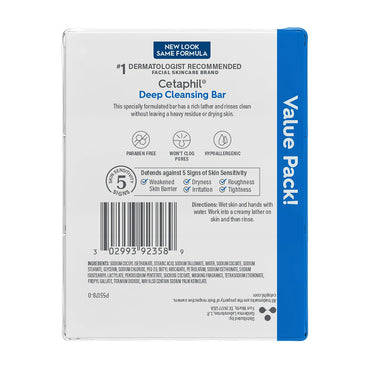 Cetaphil Deep Cleansing Bar Soap, 3 Bars, 13.5 Oz