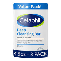 Cetaphil Deep Cleansing Bar Soap, 3 Bars, 13.5 Oz