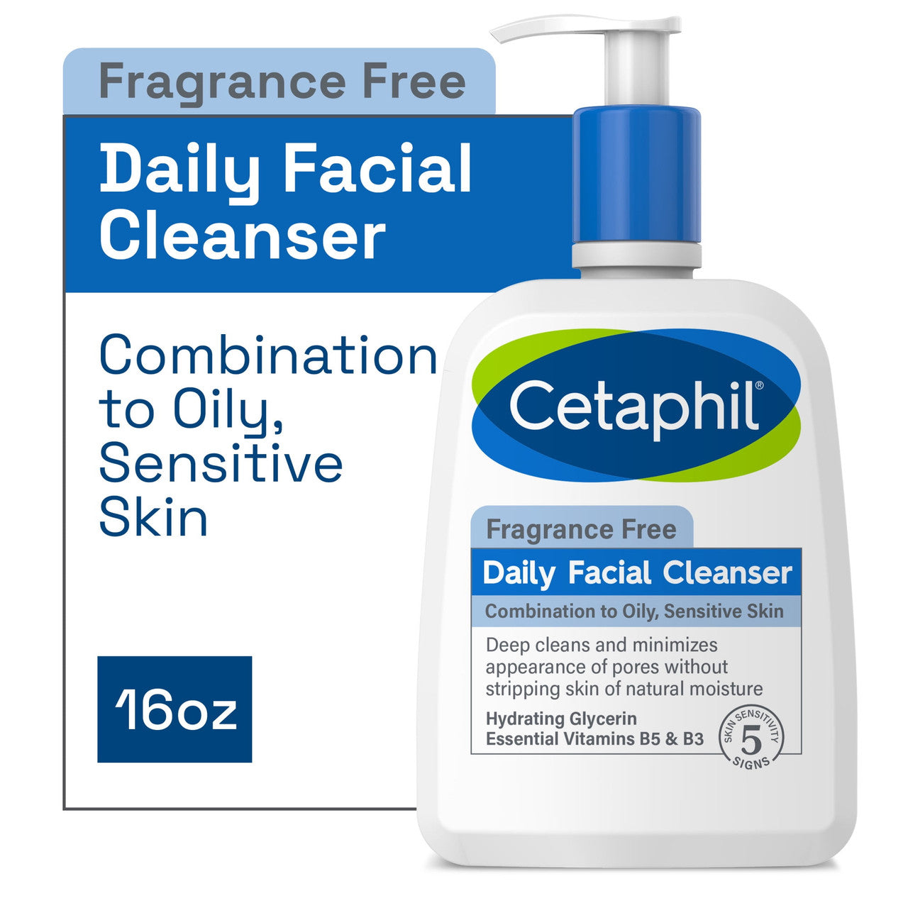 Cetaphil Daily Facial Cleanser for Sensitive Skin, 16 Oz