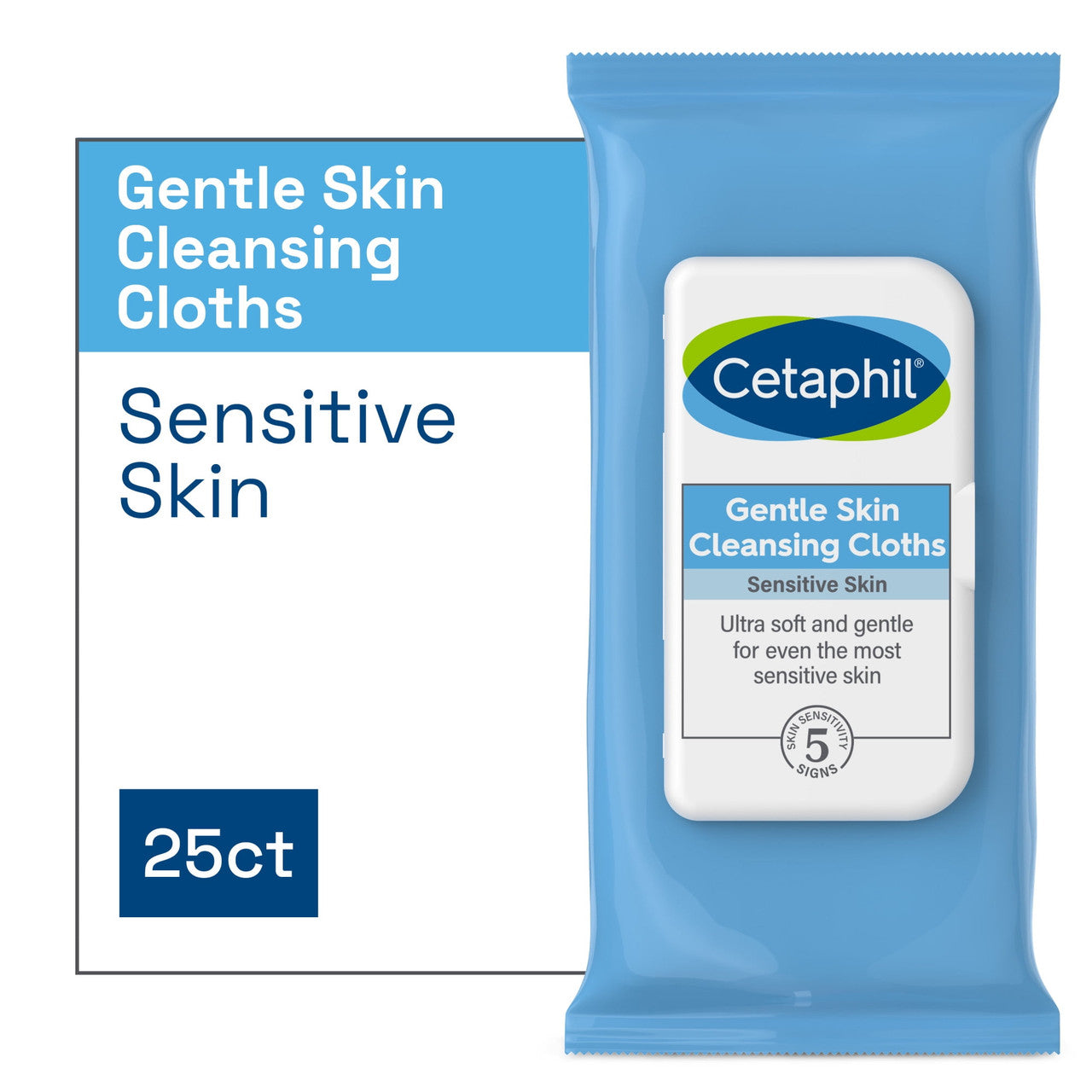 Cetaphil Gentle Skin Cleansing Cloths Face and Body Wipes, for Dry and Sensitive Skin, 25 Ea