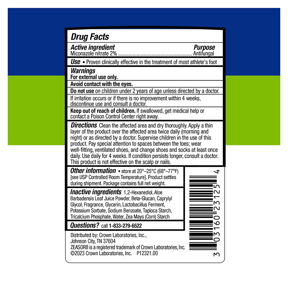 Zeasorb Athletes Foot Antifungal  Powder Odor Control Treatment Super Abosorbent Powder, 2.5 Oz