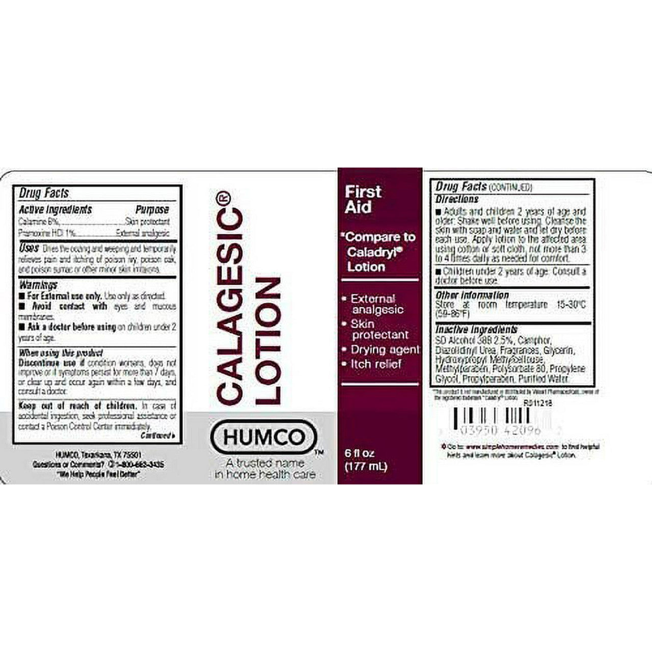 Calagesic Lotion External Analgesic Skin Protectant Pain Itch Relief, 6 Oz
