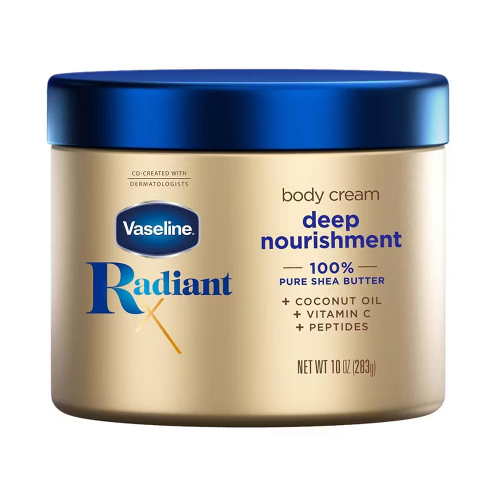 Vaseline Radiant X Deep Nourishment Body Cream with Coconut Oil Vitamin C and Peptides 10Oz (283g)