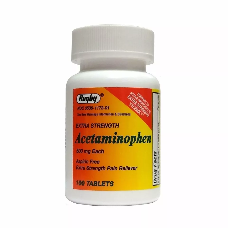 Rugby Acetaminophen 500 Mg Extra Strength Tablets, 100 Ea