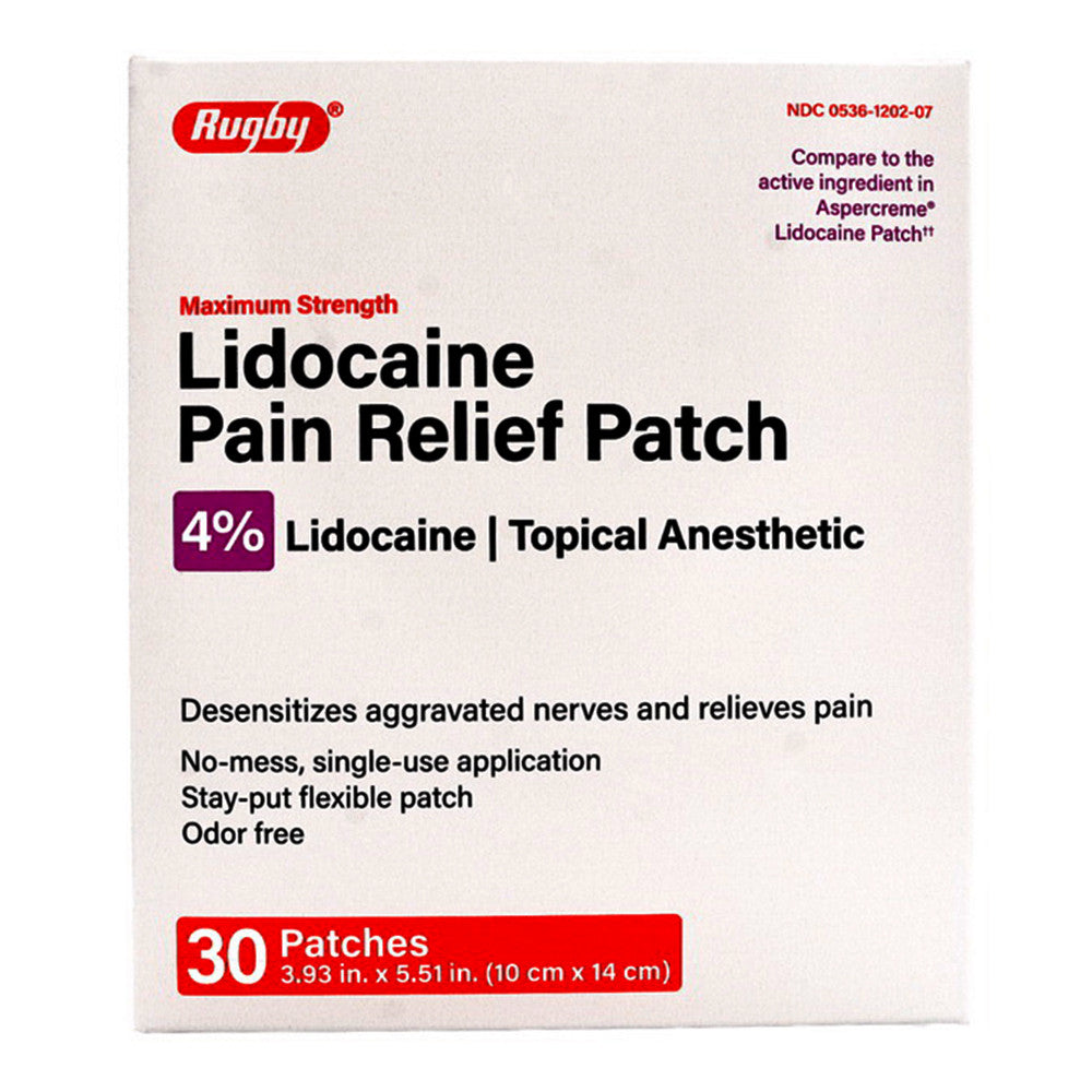 Rugby Maximum Strength 4% Lidocaine Pain Relief Patches, 30 Ea