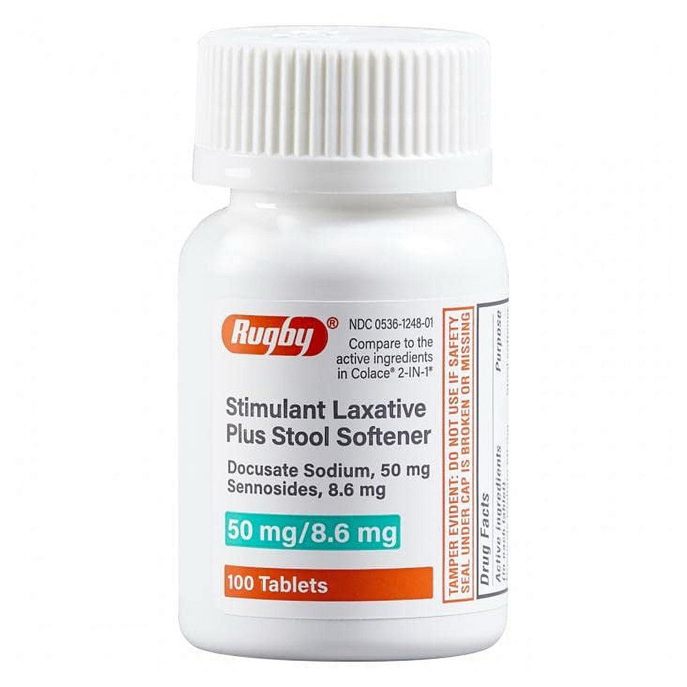 Rugby Stimulant Laxative Plus Stool Softener Tablets, 100 Ea