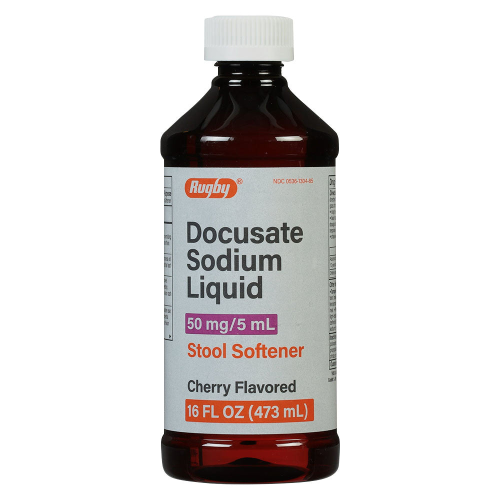 Rugby Docusate Sodium Liquid 50 Mg Stool Softener, Cherry Flavor, 16 Oz
