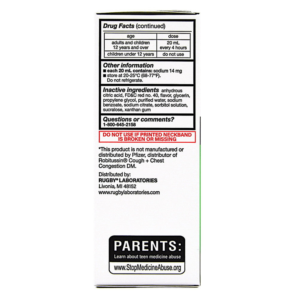 Rugby Cough Syrup With Dextromethorphan For Adults Chest Congestion Relief, Raspberry, 118 Ml