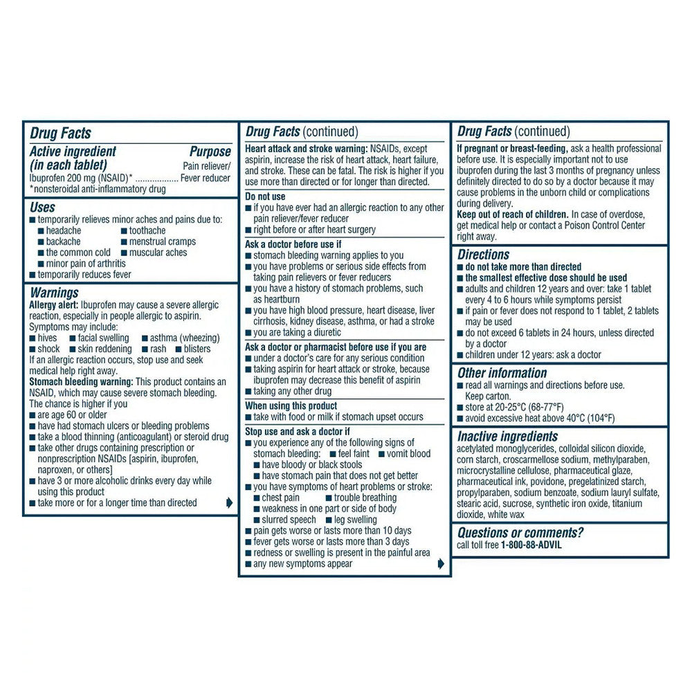 Advil Advanced Medicine For Pain, 200Mg, Tablets, 100 Ea