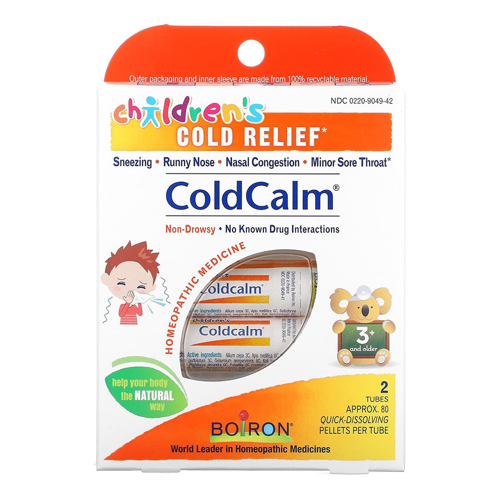 Boiron ColdCalm Cold Relief Kids Meltaway Pellets Kid-Friendly Soothing Tubes 2Ea