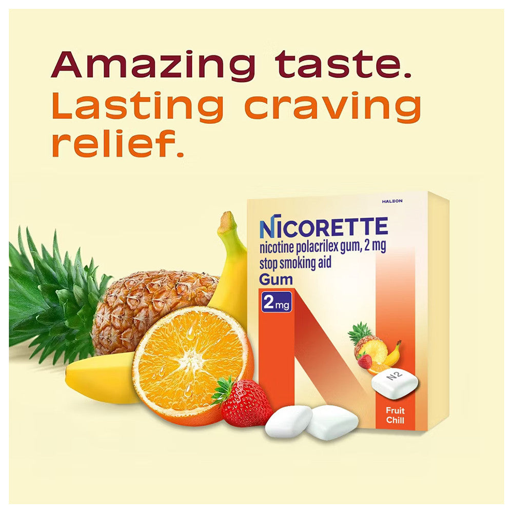 Nicorette 2mg Gum Stop Smoking Aid, Fruit Chill, 100 Ea